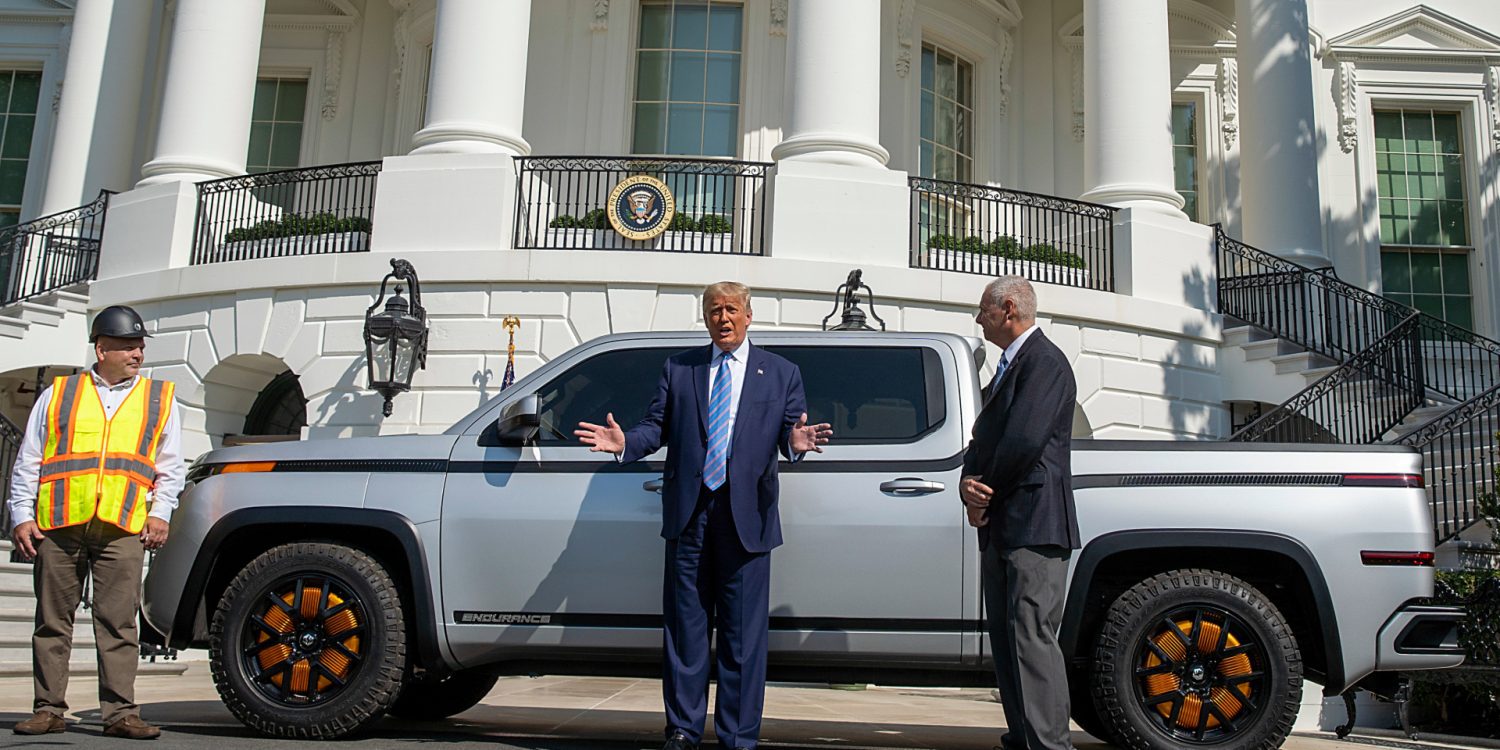 Trump at the White House with Lordstown pickup EV