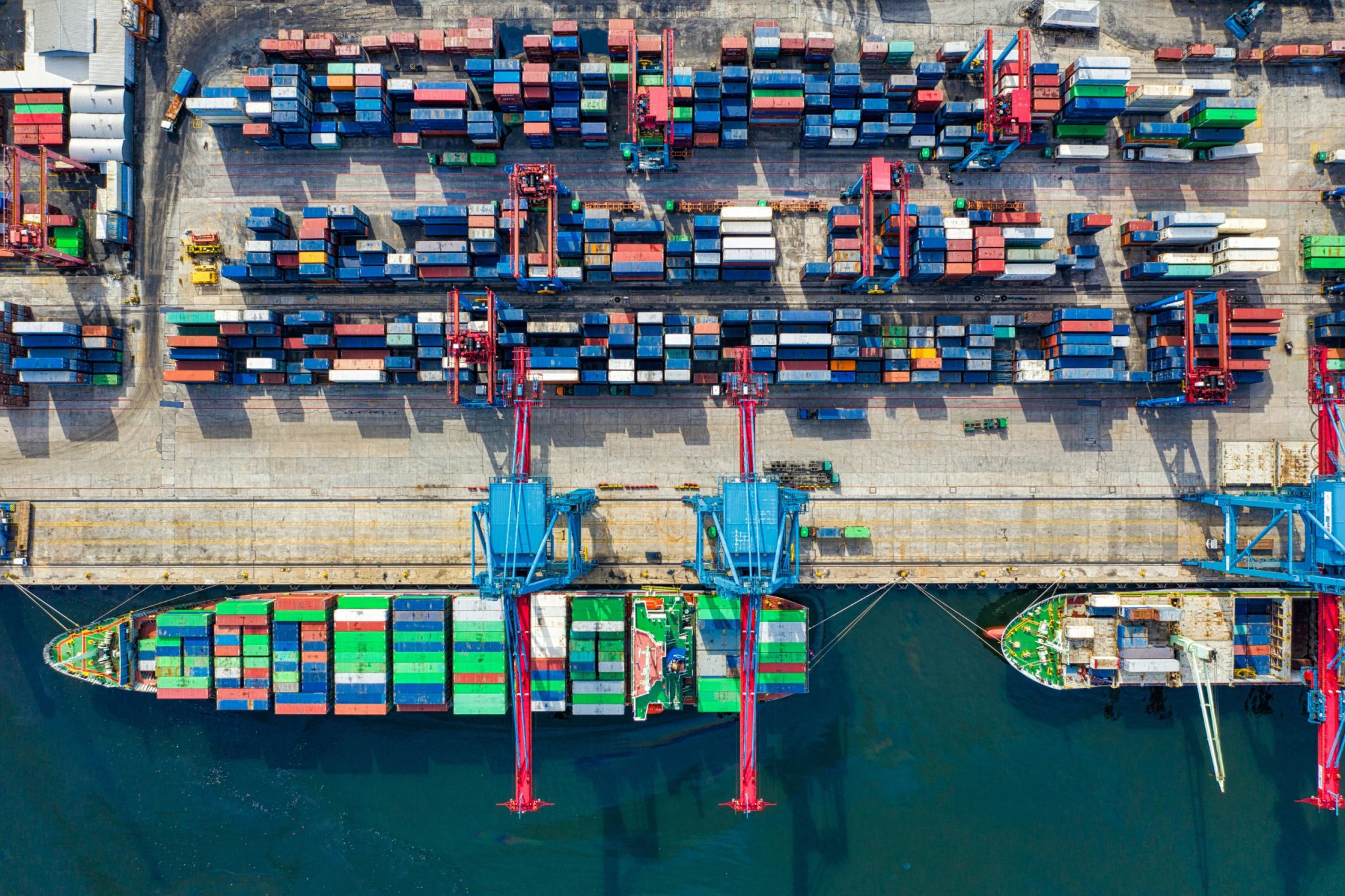 Aerial view of a container ship dock