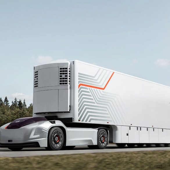 Three-quarter side view of a Volvo autonomous truck