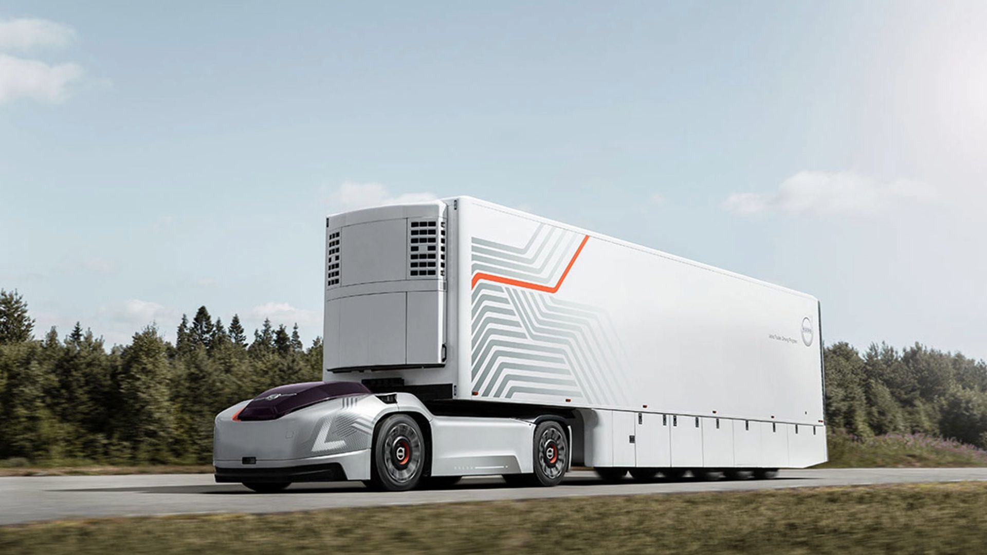 Three-quarter side view of a Volvo autonomous truck