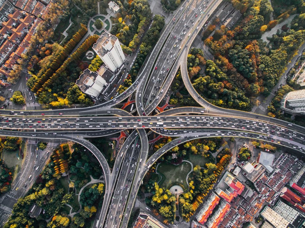 A busy freeway interchange in the USA