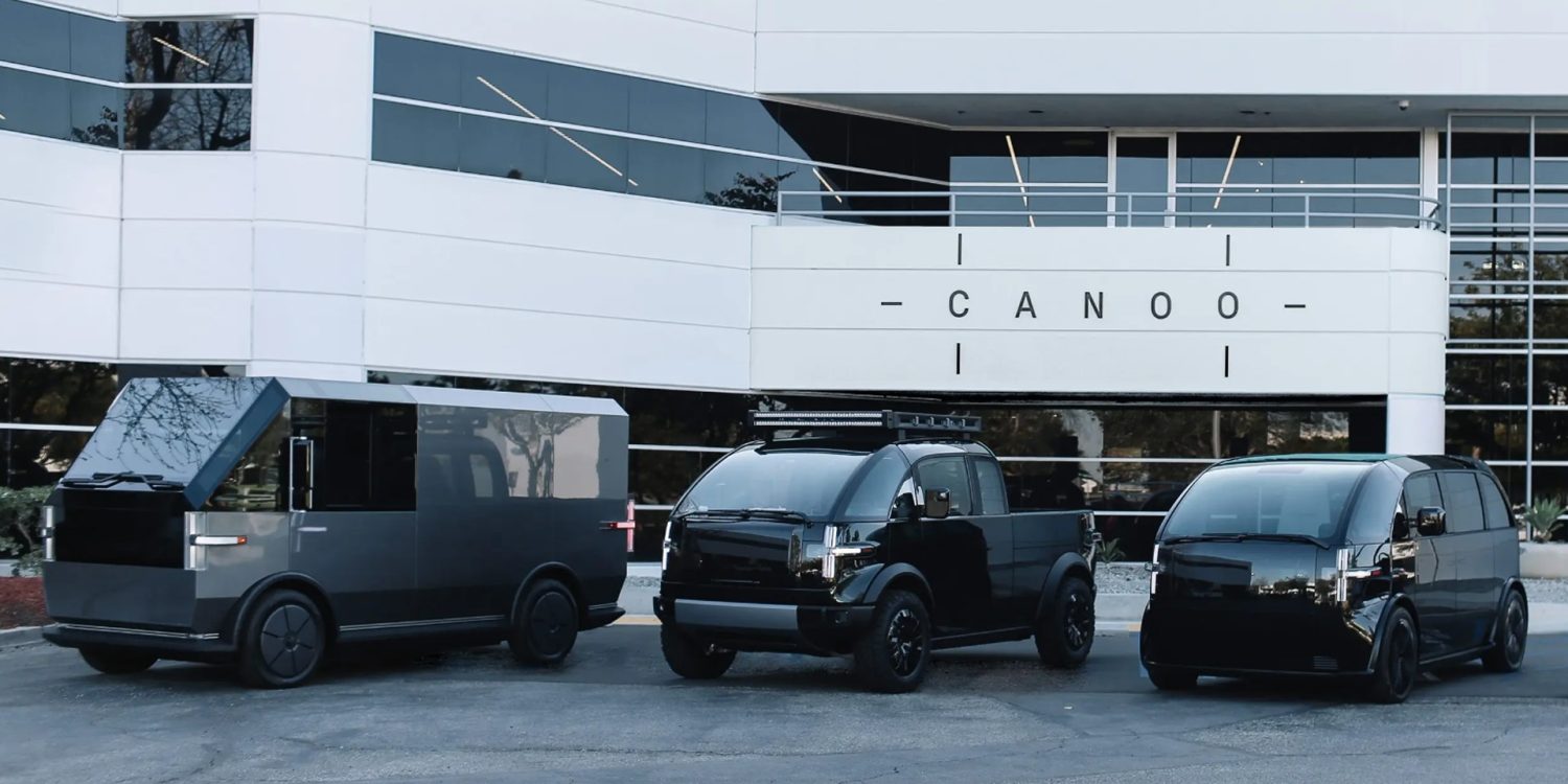 Canoo EV lineup outside the company's headquarters