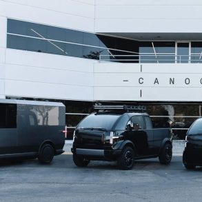 Canoo EV lineup outside the company's headquarters