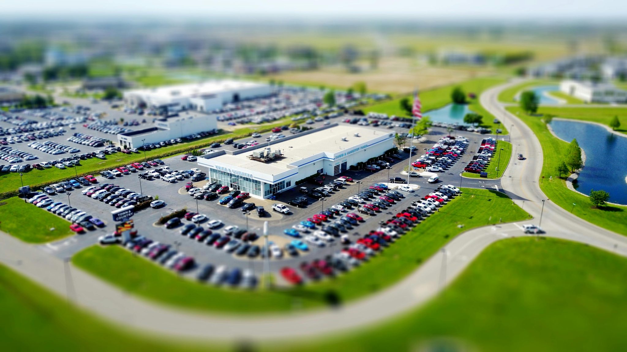 Car dealership from the air