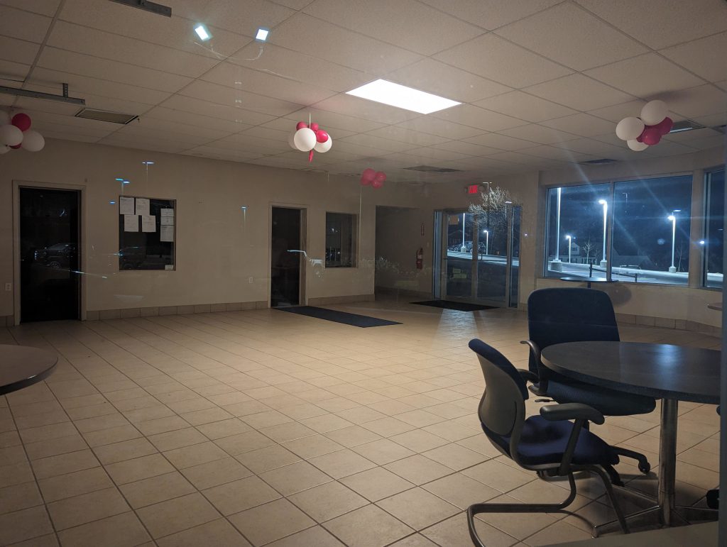 An empty dealership showroom